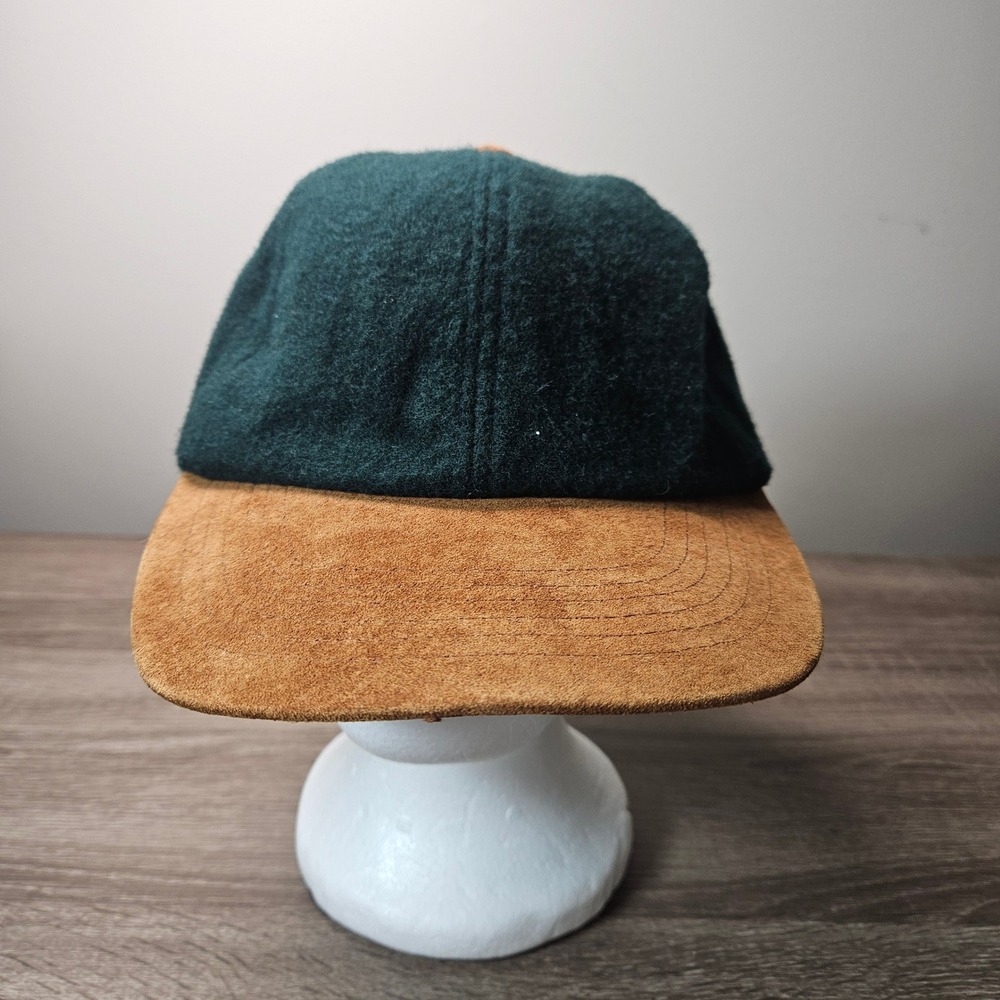 Vintage County Seat Forest Green Wool Blend Hat Tan Suede Bill 90s Adjustable